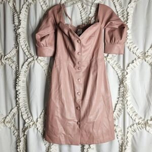 Nanushka Vegan Leather V Neck Shirt Dress Dusty Rose Pink size Small